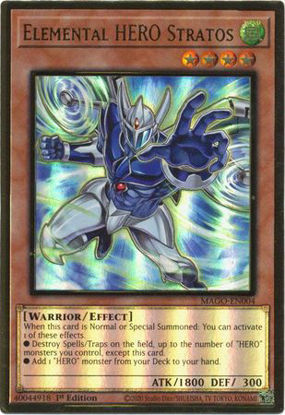 Elemental HERO Stratos (Alternate Art) - MAGO-EN004 - Premium Gold Rare 1st Edition