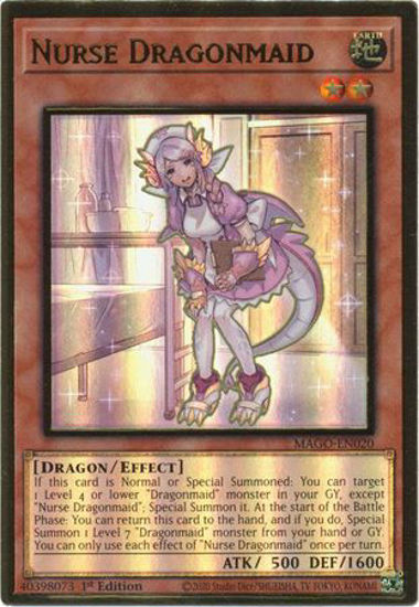 Nurse Dragonmaid - MAGO-EN020 - Premium Gold Rare 1st Edition