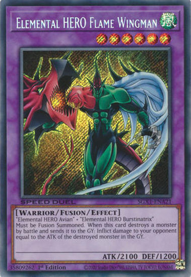 Elemental HERO Flame Wingman - SGX1-ENA21 - Secret Rare 1st Edition