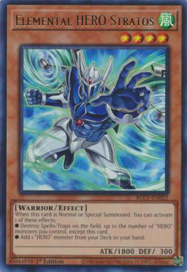 Elemental HERO Stratos (Alternate Art) (Silver) - BLC1-EN022 - Ultra Rare 1st Edition