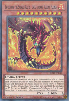 Inferno of the Sacred Beasts - Uria, Lord of Searing Flames - CORI-EN005 - Super Rare 1st Edition