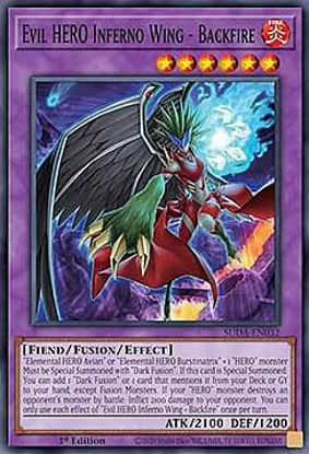 Evil HERO Inferno Wing - Backfire - SUDA-EN032 - Super Rare 1st Edition