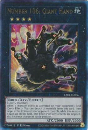 Number 106: Giant Hand - RA04-EN066-QCR - (V.5 - Quarter Century Secret Rare) 1st Edition