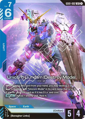 Unicorn Gundam (Destroy Mode) - GD01-002 - Legendary Rare