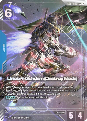 Unicorn Gundam (Destroy Mode) - GD01-002 - Legendary Rare+