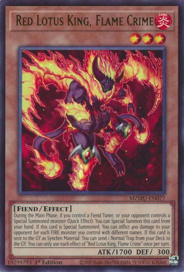 Red Lotus King, Flame Crime - MZMU-EN077 - Ultra Rare 1st Edition