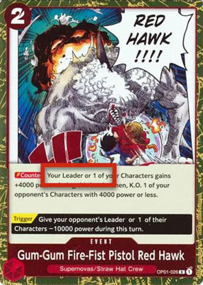 Gum-Gum Fire-Fist Pistol Red Hawk - OP01-026 - Rare